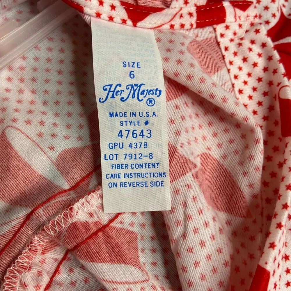 Vintage 1990s Her Majesty Flannel‎ Bow Star Print Nightgown